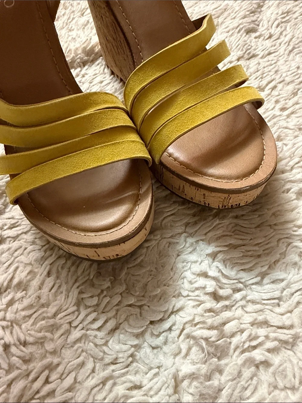 Franco Sarto Mustard Yellow Wedge Sandals with Ankle Strap size 9M